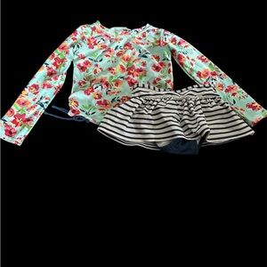 Ruffle Butts Floral Long Sleeve Rashguard and Striped Skirt bathing suit size 6